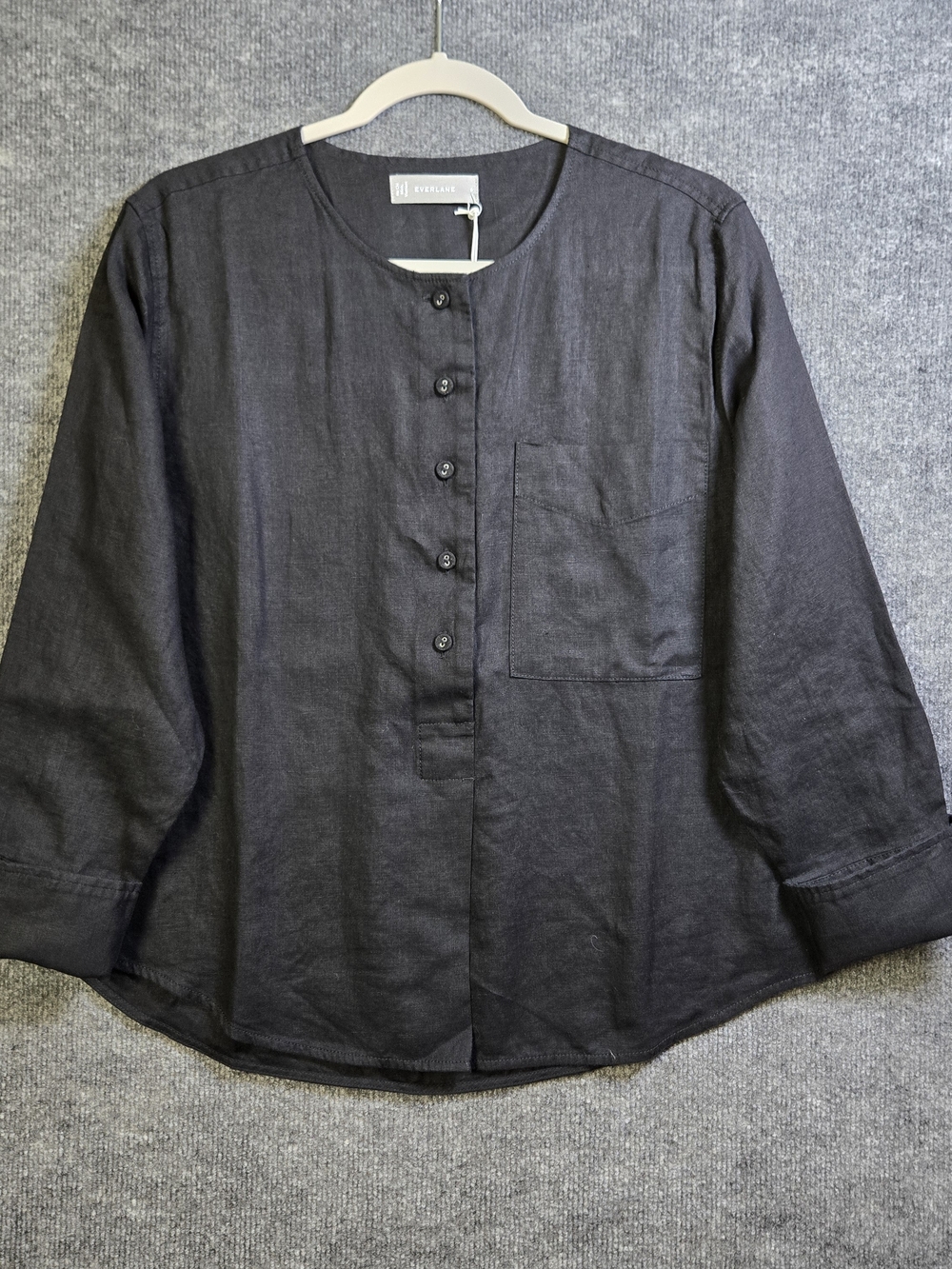 Everlane Shirt Womens 6 Black Linen Henley Popover Elevated Everyday New